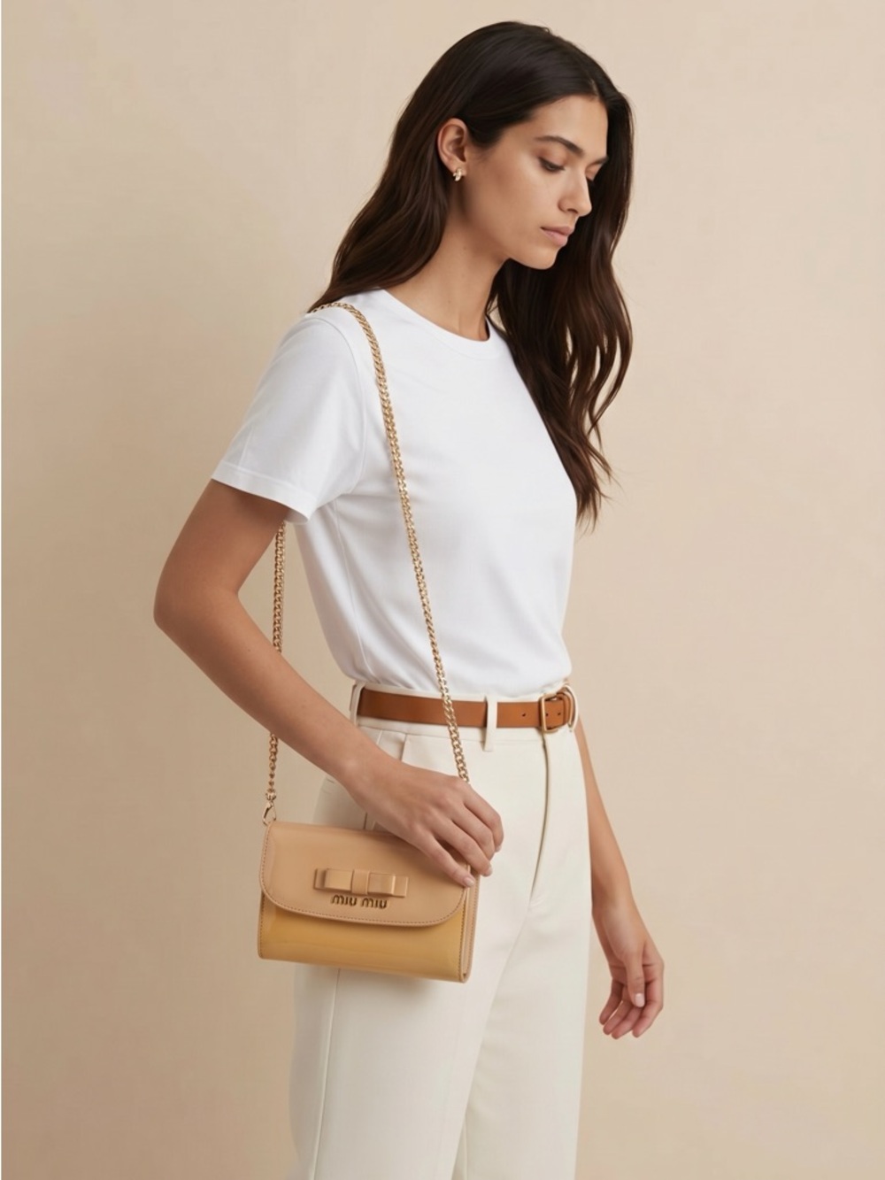 Miu Miu Two-Tone Patent Leather Bow Clutch in Yellow & Cream